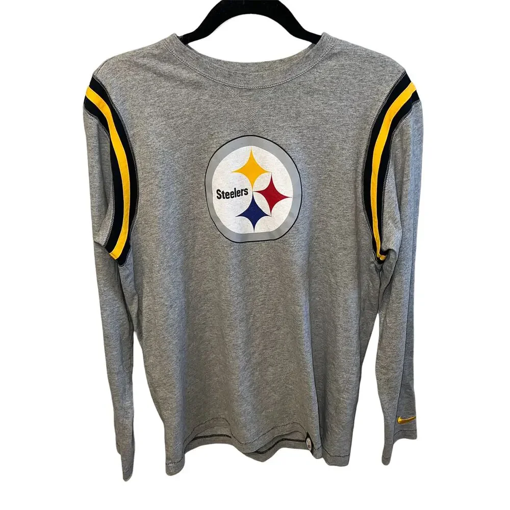 Nike NFL Team Apparel Pittsburg Steelers Merch Gray Long Sleeve T-Shirt Large